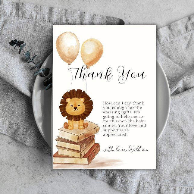 Carte De Remerciements Nouveau chapitre bohème Baby Shower Lion sauvage B (Boho New Chapter Wild Lion Balloon Baby Shower Thank You Card)