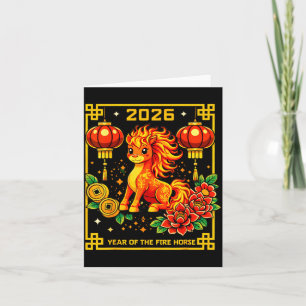 Carte De Remerciements Nouvel An chinois 2026 Année du Cheval de Feu Roug
