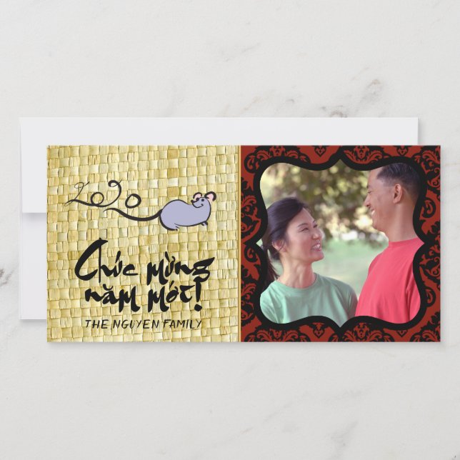 Carte De Remerciements Nouvel An vietnamien Rat 2020 Accueil Famille TYC2 (Devant)