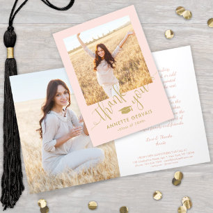 Carte De Remerciements Nouvelle adresse & Graduation Photo Blush Pink & G
