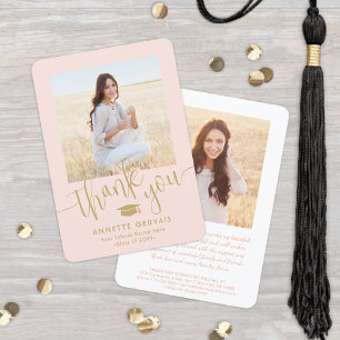 Carte De Remerciements Nouvelle adresse & Graduation Photo Blush Pink & G