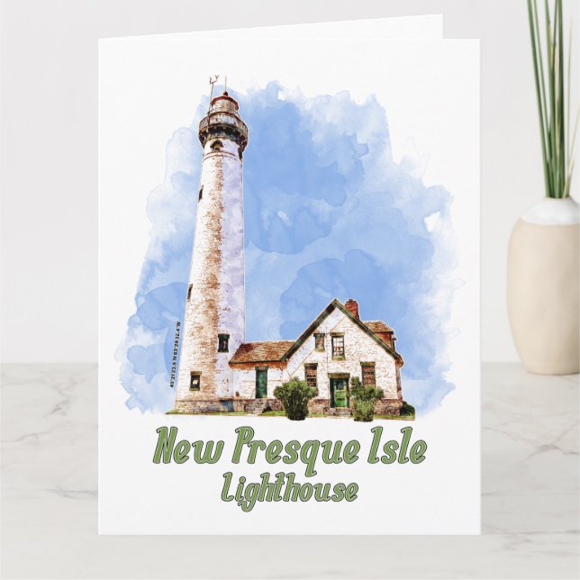 Carte De Remerciements Nouvelle aquarelle du phare de Presque Isle - Mich (Devant)