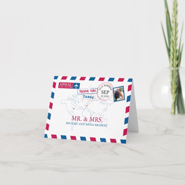 Carte De Remerciements NOUVELLE-YORK ÉTATS-UNIS & ALLEMAGNE Par avion Mar (Devant)