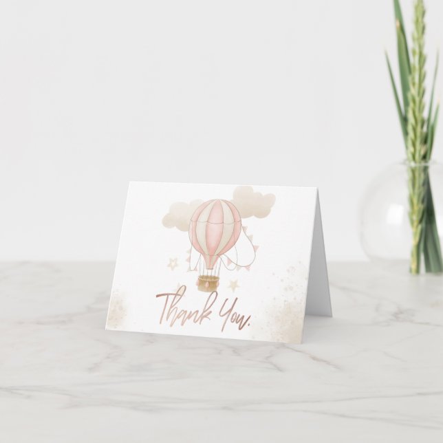 Carte De Remerciements Nuages de ballon à air chaud rose (Devant)