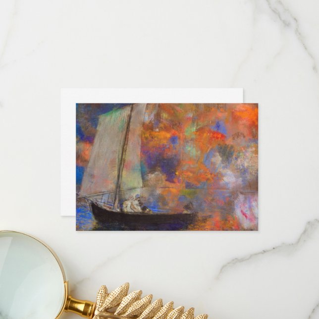 Carte De Remerciements Nuages de fleurs par Odilon Redon (Devant/Arrière en situation)