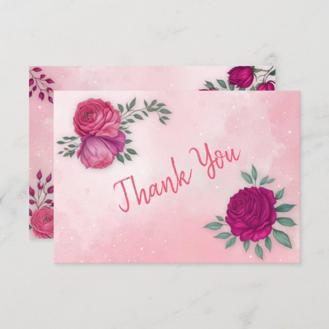 Carte De Remerciements Nuances de Magenta Rose Rose Moderne Floral Boho (Devant / Derrière)
