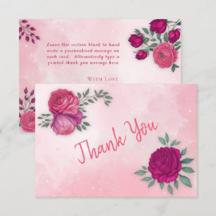 Carte De Remerciements Nuances de Magenta Rose Rose Moderne Floral Boho
