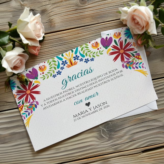 Carte De Remerciements Nuestra Boda Flowers Botanical Spanish Wedding (Nuestra Boda Flowers Botanical Spanish Wedding Thank You Card)