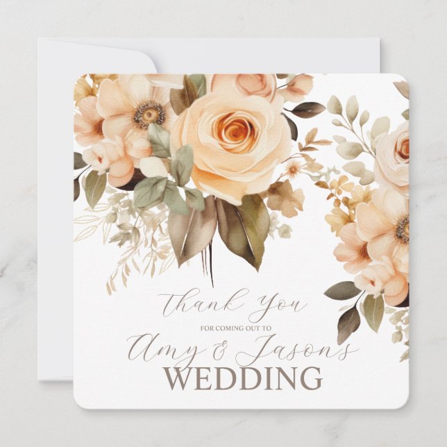 Carte De Remerciements Nuetral Beige Floral Mariage botanique Brown (Devant)