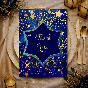 Carte De Remerciements Nuit céleste magique étoilée or bleu mariage