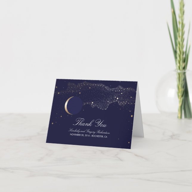 Carte De Remerciements Nuit enchantée d'étoiles de lune Nuit de noces Mer (Devant)