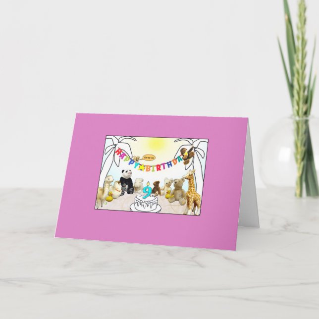 Carte De Remerciements Numeral 9 Candle Animals (Devant)