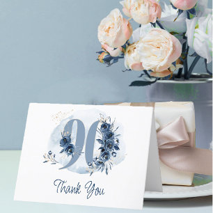 Carte De Remerciements Numéro floral pour 90e anniversaire bleu côtier