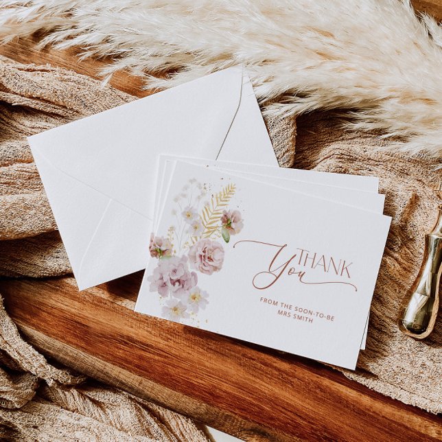 Carte de remerciements nuptiale fleurie minimalist (Créateur téléchargé)