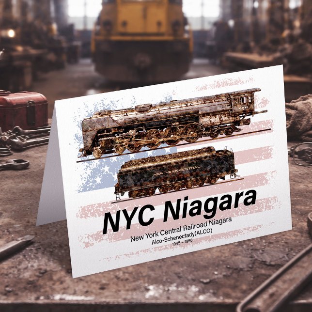 Carte De Remerciements NYC Niagara Steam Locomotive Profile Drapeau améri (NYC Niagara Steam Locomotive Profile American flag. Thank You Card)