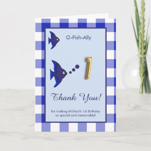 Carte De Remerciements O Fish Ally 1er Anniversaire Photo Gingham Bleu 