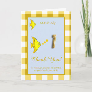 Carte De Remerciements O Fish Ally 1er Anniversaire Photo Gingham Jaune 
