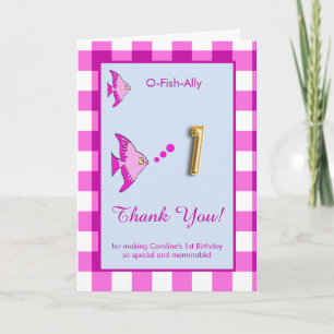 Carte De Remerciements O Fish Ally 1er Anniversaire Photo Gingham Rose 