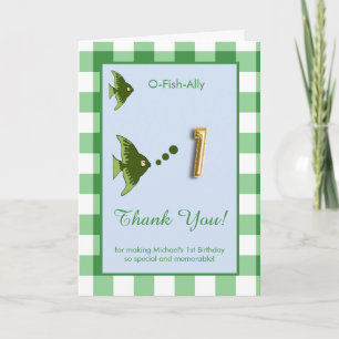 Carte De Remerciements O Fish Ally 1er Anniversaire Photo Gingham Vert 