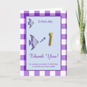 Carte De Remerciements O Fish Ally 1er Anniversaire Photo Gingham Violet 
