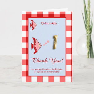 Carte De Remerciements O Fish Ally 1er Anniversaire Photo Rouge Gingham 