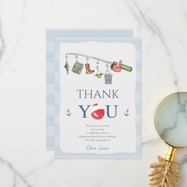 Carte De Remerciements O-fish-ally une pêche 1er anniversaire garçon (Devant/Arrière en situation)