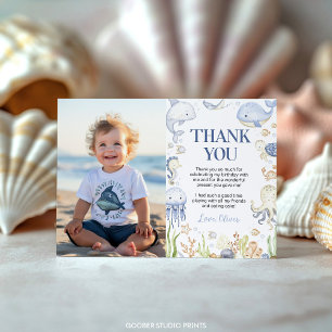Carte De Remerciements Océan Animaux Bleu sous la mer Photo Anniversaire