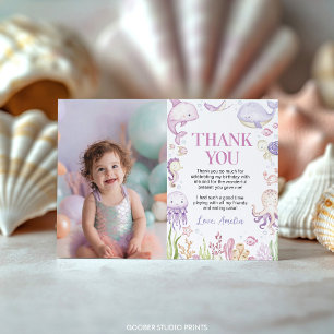 Carte De Remerciements Océan Animaux rose sous la mer Photo Anniversaire