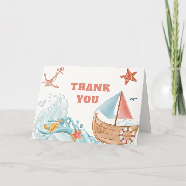 Carte De Remerciements Ocean Boy Adventure Baby shower de voilier (Devant)