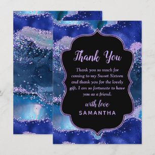 Carte De Remerciements Océan d'agate bleu foncé et violet pour un Sweet S