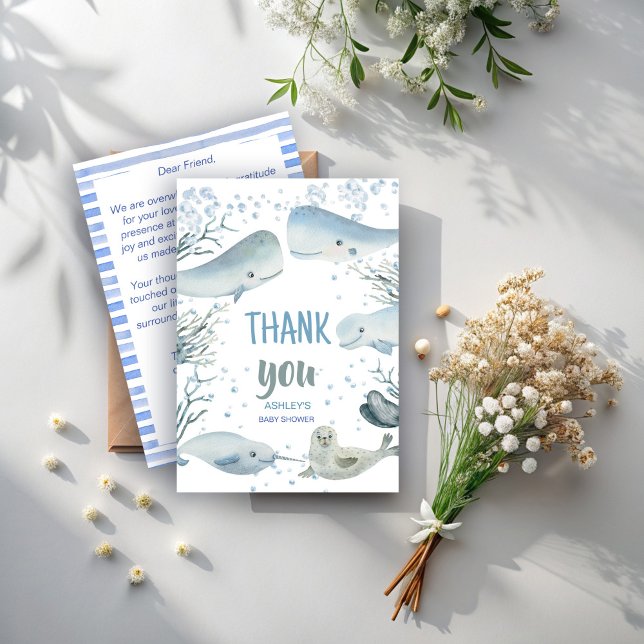 Carte De Remerciements Océan et baby shower de mer Marine marine (Ocean and sea sea marine nautical baby shower thank you cards cute whales seal sea creatures)