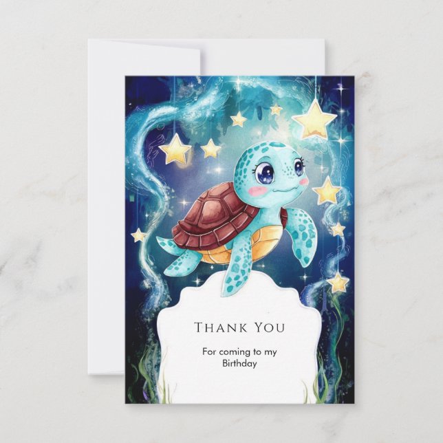 Carte De Remerciements Océan Fantaisiste Tortue Sous-Marine Anniversaire (Devant)