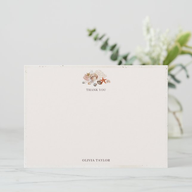 Carte De Remerciements Ocean Seashells Beach Boho Coastal Bridal Shower (Debout devant)