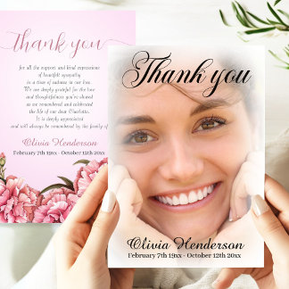 Carte De Remerciements Oeillets roses Soft White Photo Memorial