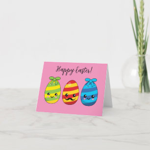 Carte De Remerciements Oeufs de Pâques de Kawaii avec des rubans Ajoute