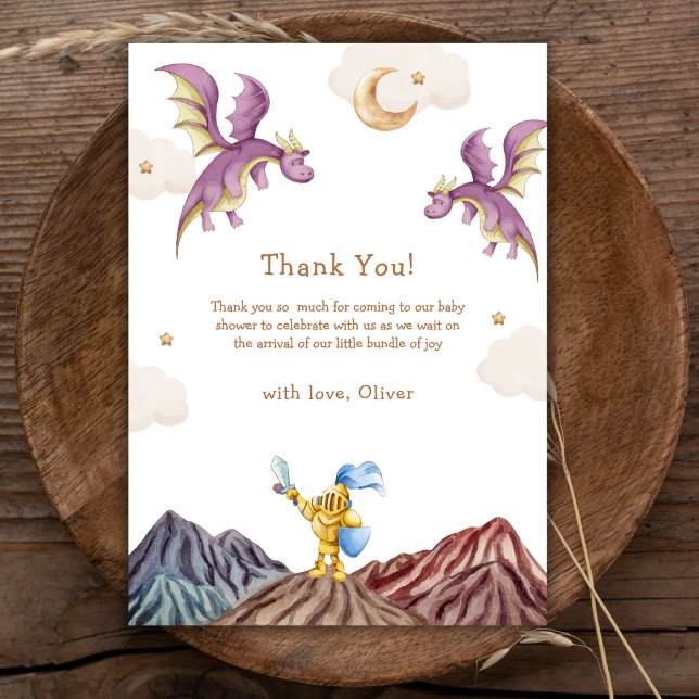 Carte De Remerciements Oh Baby Médiéval Fairytale Dragon Baby shower garç (Oh Baby Medieval Fairytale Dragon Boy Baby Shower Thank You Card)