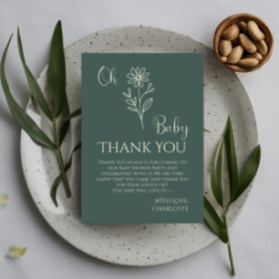Carte De Remerciements Oh Baby Minimaliste Baby Shower Fleur Sauvage