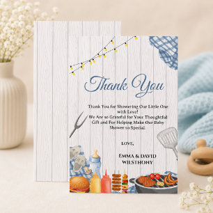 Carte De Remerciements Oh Baby-Q Baby Shower Garçon Rustique BBQ