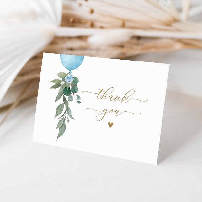 Carte De Remerciements Oh Boy Blue Balloon Baby shower de verdure (Créateur téléchargé)