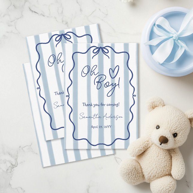 Carte De Remerciements Oh Boy Cute Moderne Baby shower Bleu Stripes (Créateur téléchargé)