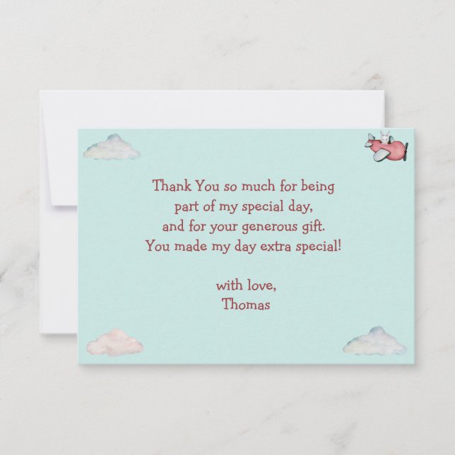 Carte De Remerciements Oh comment le temps vole rétro avion garçon annive (Devant)