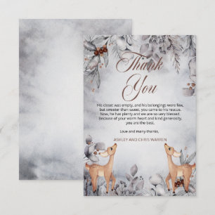 Carte De Remerciements Oh Deer Rustic Winter Floral Twins Baby shower