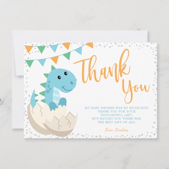 Carte De Remerciements Oh garçon Dinosaur Baby shower plat (Devant)