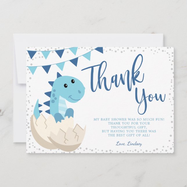 Carte De Remerciements Oh garçon Dinosaur Marine Baby shower bleu plat (Devant)