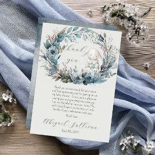 Carte De Remerciements Oh garçon lapin lapin bleu Floral Baby shower de c