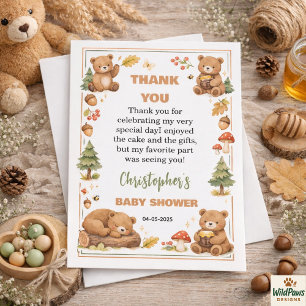 Carte De Remerciements Oh Garçon Ourson de la forêt aquarelle Baby Shower