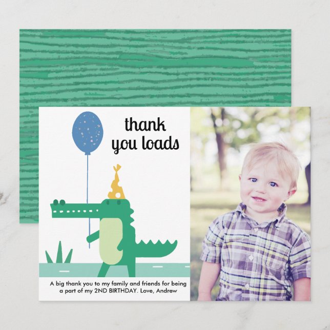 Carte De Remerciements Oh Snap Cute Alligator Enfants Anniversaire (Devant / Derrière)