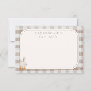 Carte De Remerciements Oie à carreaux neutre aquarelle