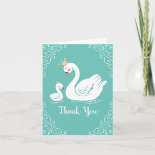 Carte De Remerciements Oiseau Baby shower cygne avec thème Couronne Turqu