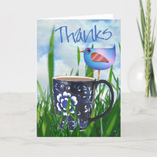 Carte De Remerciements Oiseau bleu anniversaire de bonheur de café de